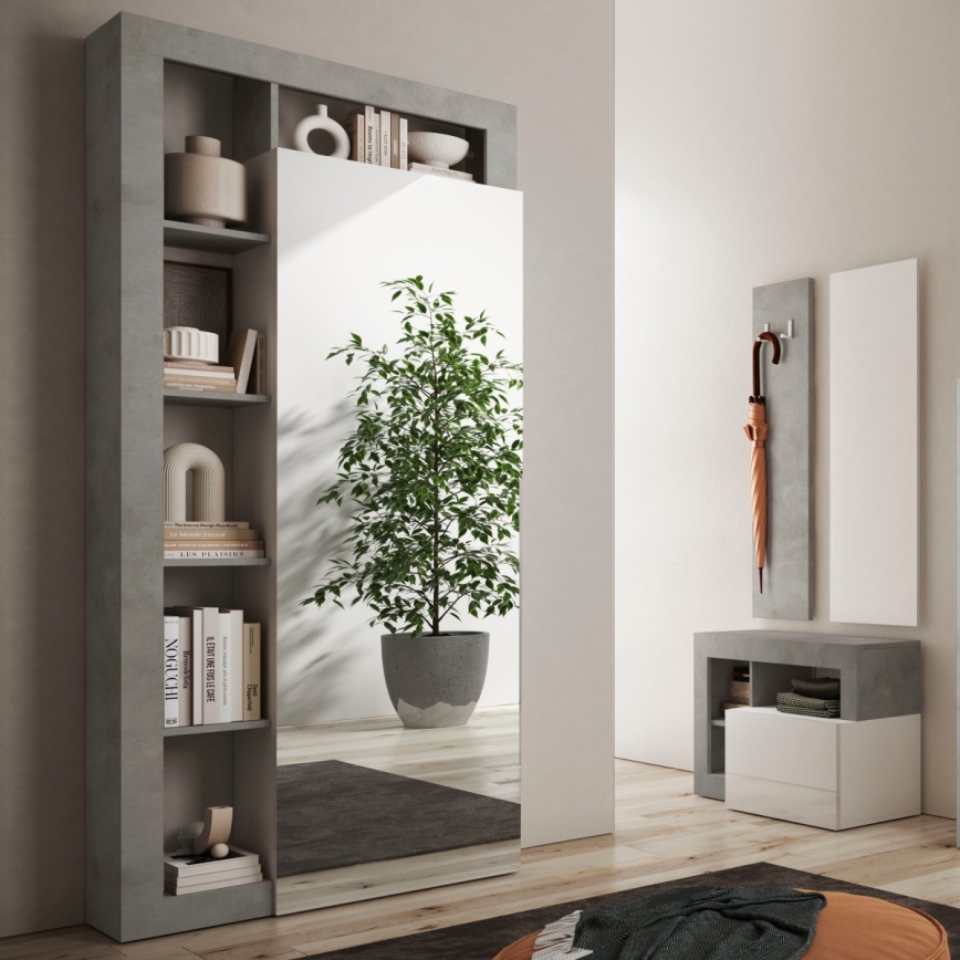 LENOR Wardrobe 91 x 209 cm, White/Concrete Grey