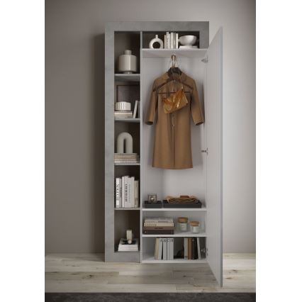 LENOR Wardrobe 91 x 209 cm, White/Concrete Grey