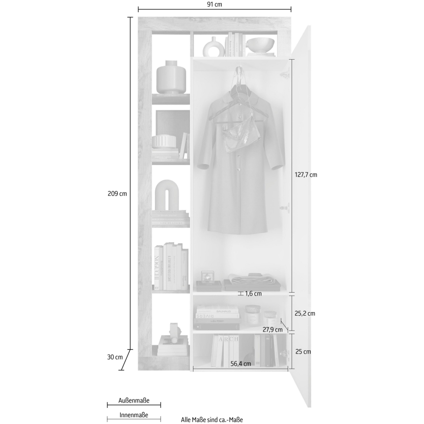 LENOR Wardrobe 91 x 209 cm, White/Concrete Grey