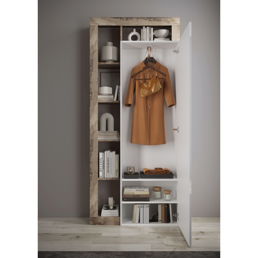 LENOR Wardrobe 91x209 cm White/Brown