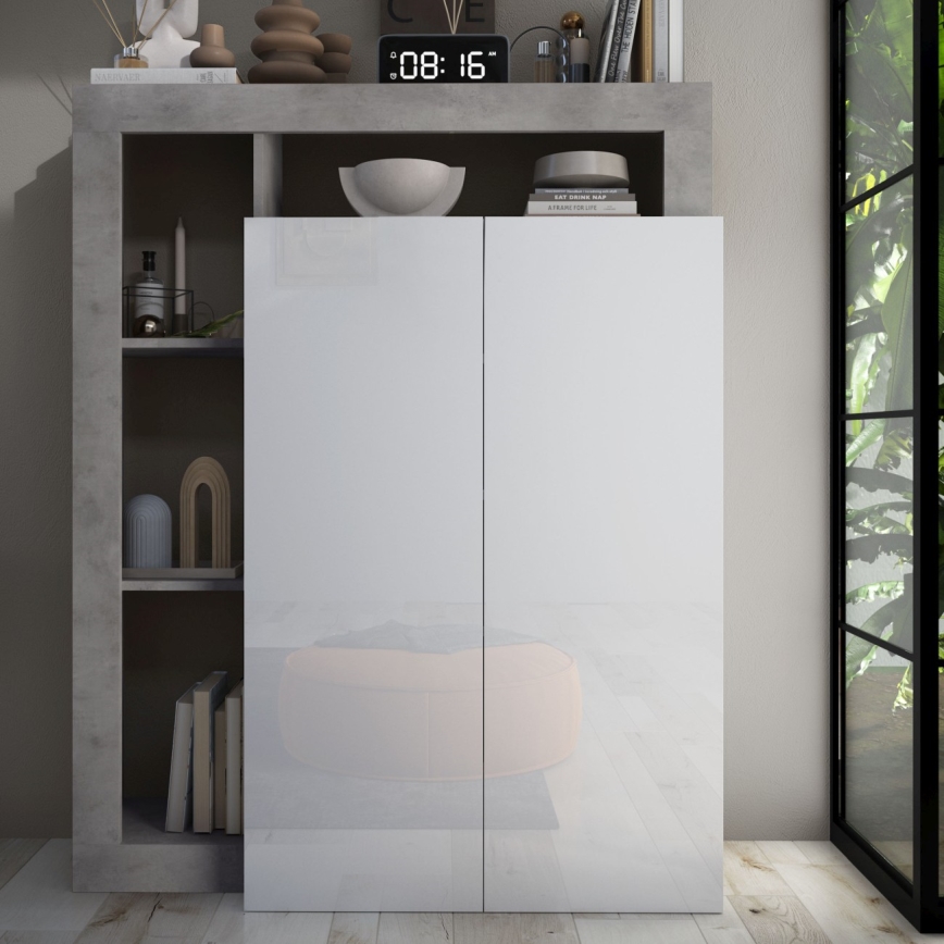LENOR Wardrobe, White/Concrete Grey