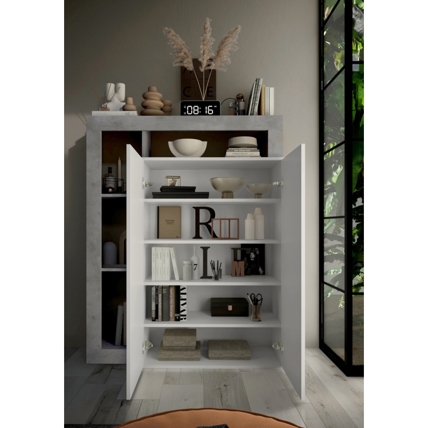 LENOR Wardrobe, White/Concrete Grey