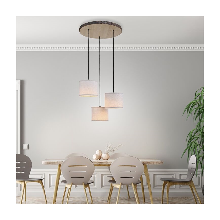 Leuchten Direkt 11236-79 - Chandelier on a string BARK 3xE27/40W/230V wood