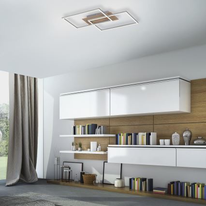 Leuchten Direkt 14018-78 - LED Dimmable ceiling light IVEN 2xLED/15W/230V oak + remote control