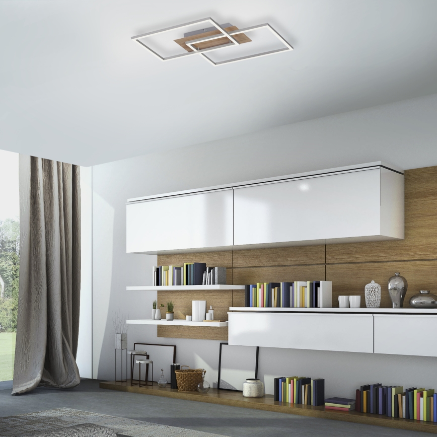 Leuchten Direkt 14018-78 - LED Dimmable ceiling light IVEN 2xLED/15W/230V oak + remote control