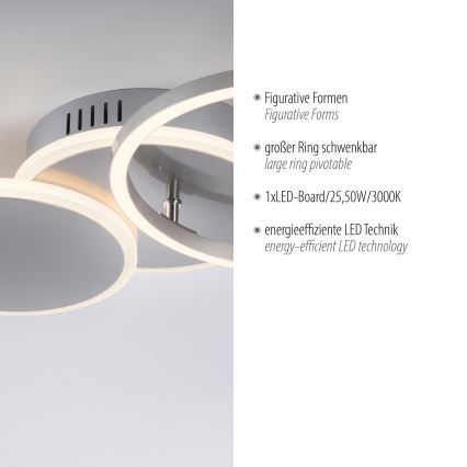 Leuchten Direkt 14116-55 - LED Ceiling light SEVENT LED/25,5W/230V matte chrome