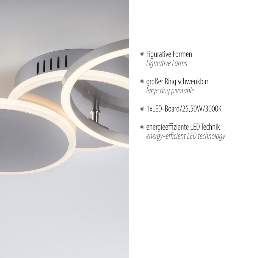Leuchten Direkt 14116-55 - LED Ceiling light SEVENT LED/25,5W/230V matte chrome