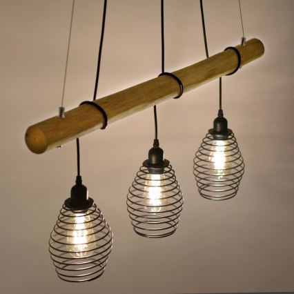 Leuchten Direkt 15526-79 - Chandelier on a string SPRING 3xE27/40W/230V eucalyptus