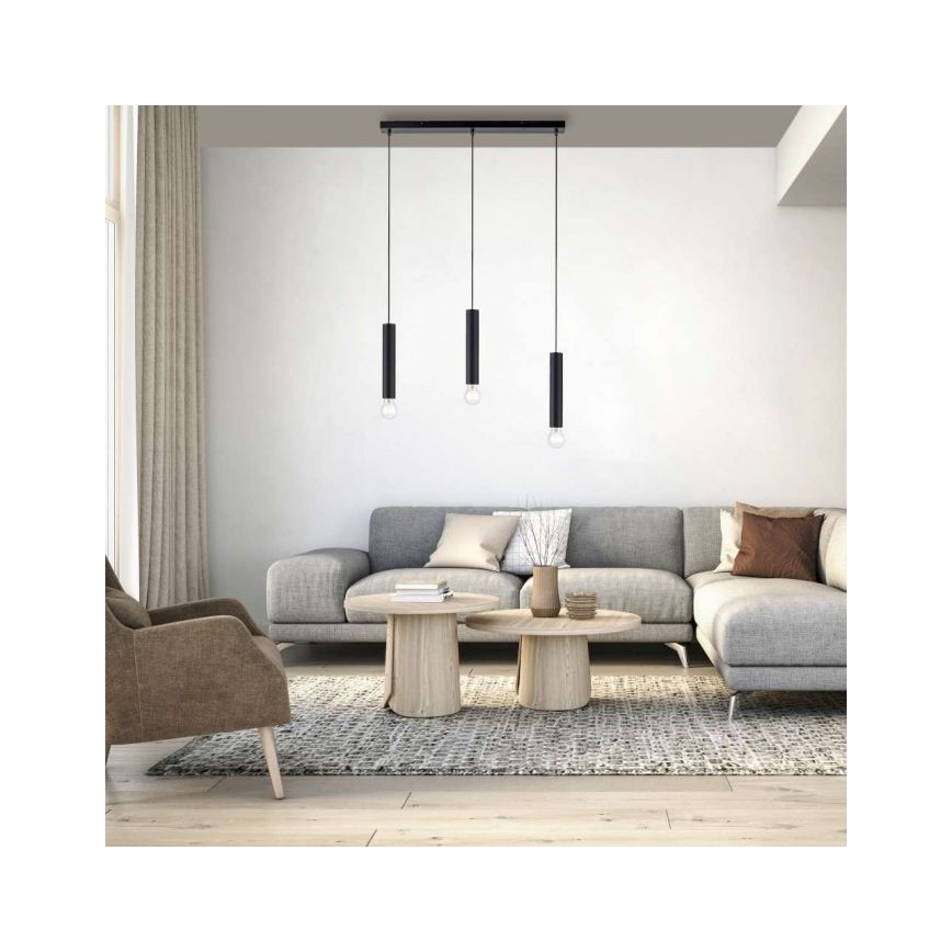 Leuchten Direkt 15618-18 - Chandelier on a string BRUNA 3xE27/60W/230V black