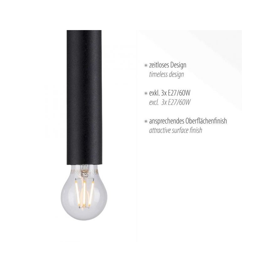 Leuchten Direkt 15618-18 - Chandelier on a string BRUNA 3xE27/60W/230V black