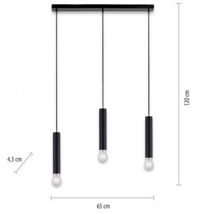 Leuchten Direkt 15618-18 - Chandelier on a string BRUNA 3xE27/60W/230V black