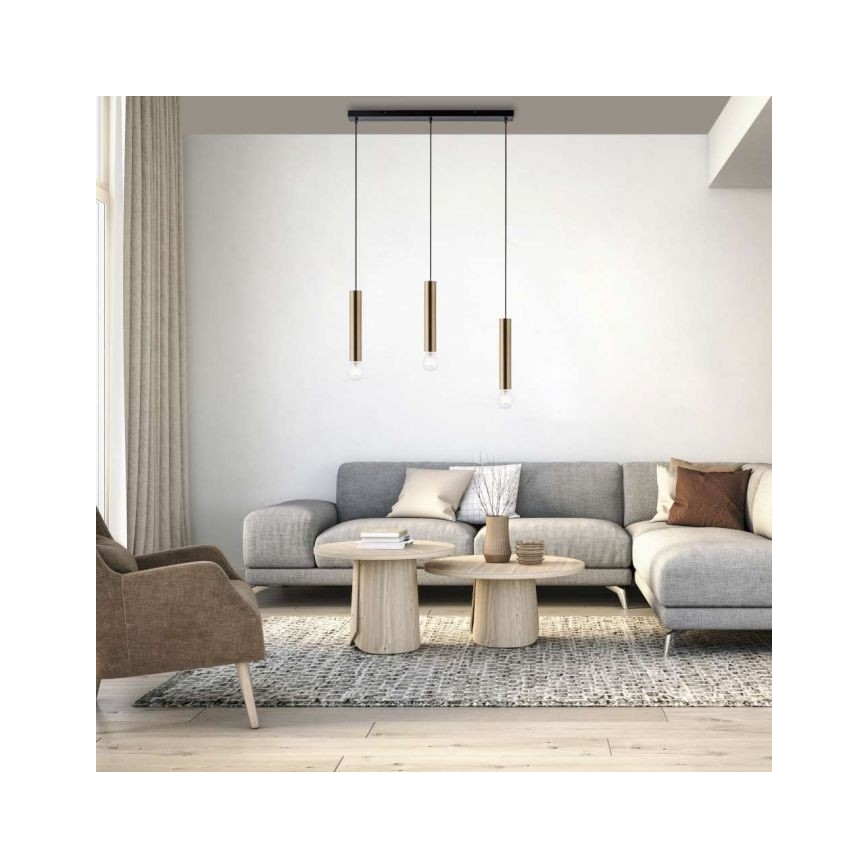 Leuchten Direkt 15618-60 - Chandelier on a string BRUNA 3xE27/60W/230V brass