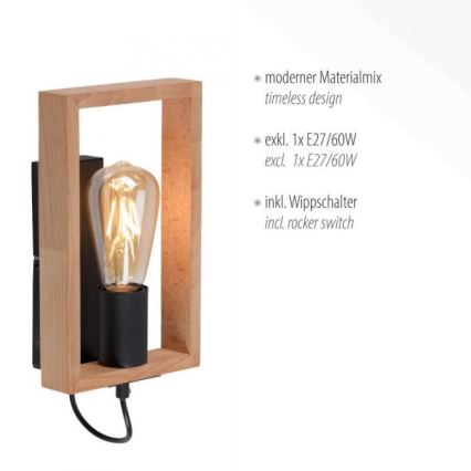 Leuchten Direkt 15654-18 - Wall light FRANKY 1xE27/60W/230V acacia
