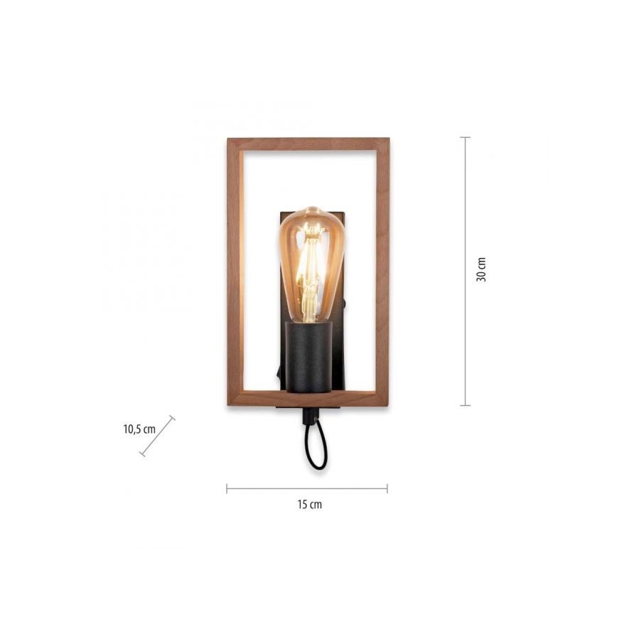 Leuchten Direkt 15654-18 - Wall light FRANKY 1xE27/60W/230V acacia