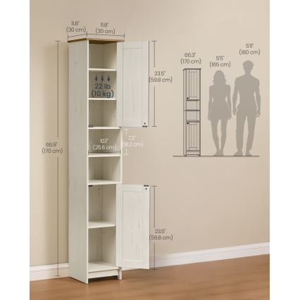 LEXI 30x170 cm Bathroom Cabinet, White/Brown