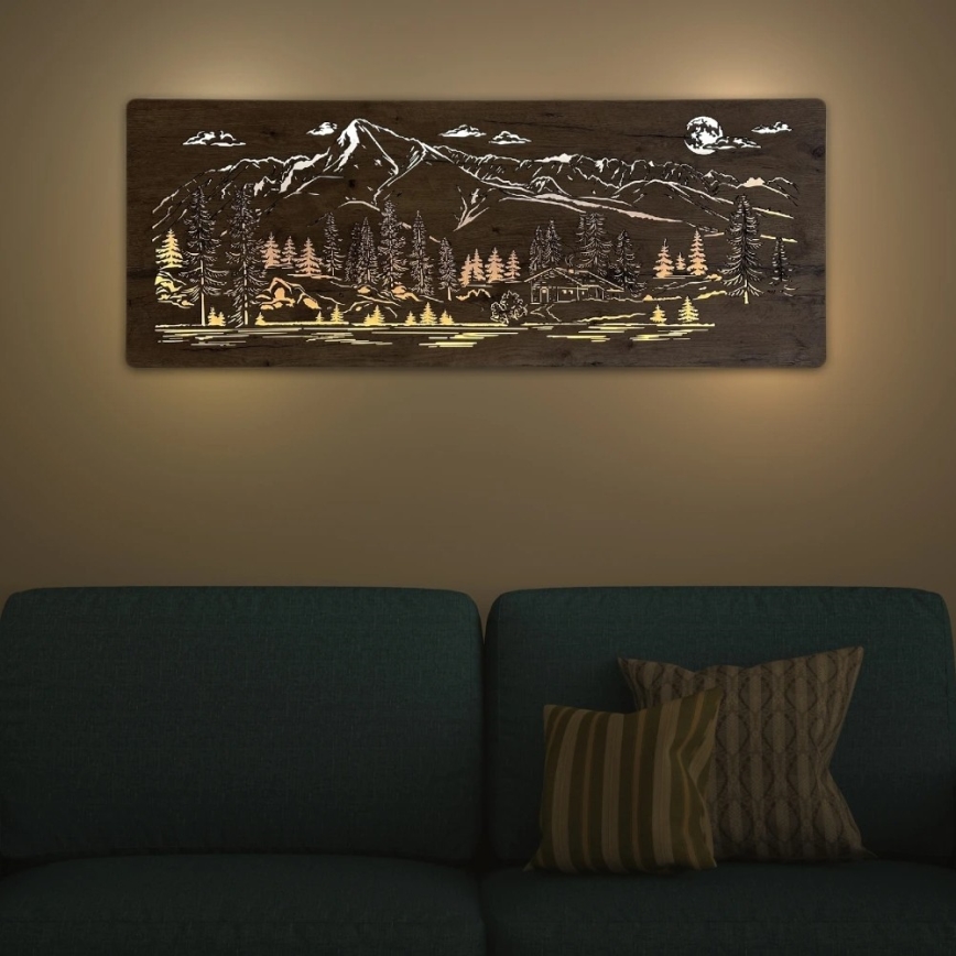 Li-Go 23521/OVL/DUB3 - Dimmable LED Wall Decoration LED/10W/5V 30000 mAh 130x50 cm oak/Mountain Cabin