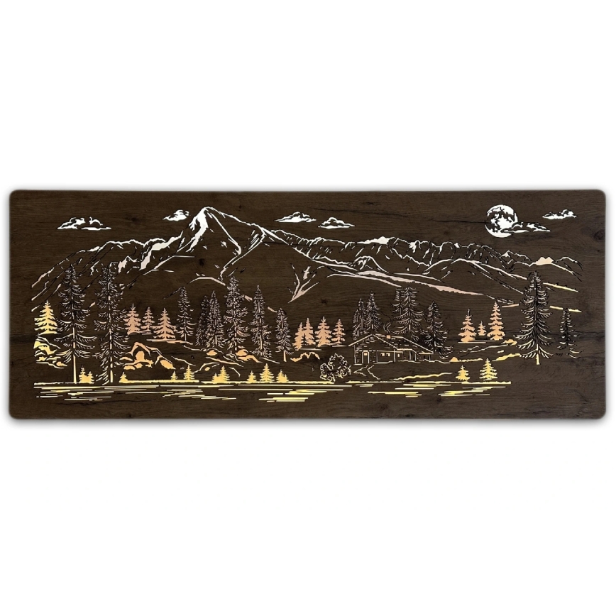 Li-Go 23521/OVL/DUB3 - Dimmable LED Wall Decoration LED/10W/5V 30000 mAh 130x50 cm oak/Mountain Cabin