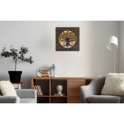 Li-Go 23537/DUB2 - LED Dimmable Clock LED/10W/5V 20000 mAh 42x42 cm round oak/olive wood + remote control