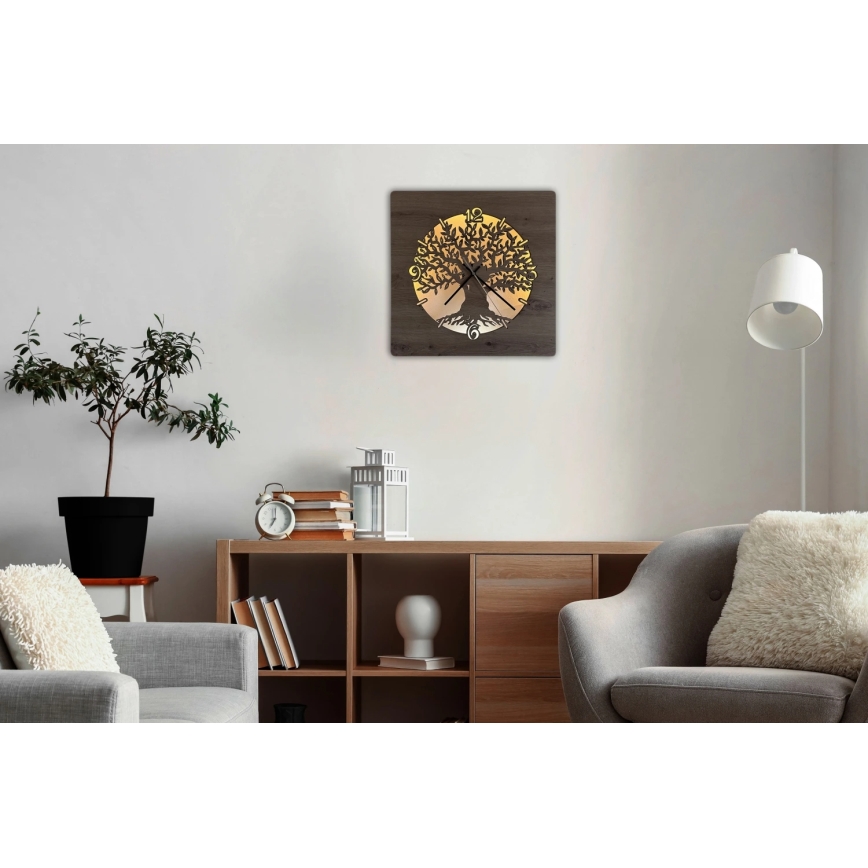 Li-Go 23537/DUB2 - LED Dimmable Clock LED/10W/5V 20000 mAh 42x42 cm round oak/olive wood + remote control