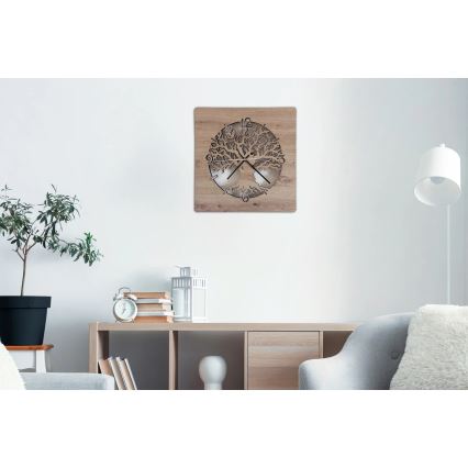 Li-Go 23537/DUB2 - LED Dimmable Clock LED/10W/5V 20000 mAh 42x42 cm round oak/olive wood + remote control