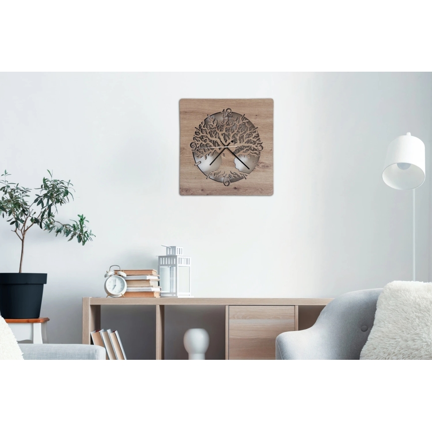 Li-Go 23537/DUB2 - LED Dimmable Clock LED/10W/5V 20000 mAh 42x42 cm round oak/olive wood + remote control