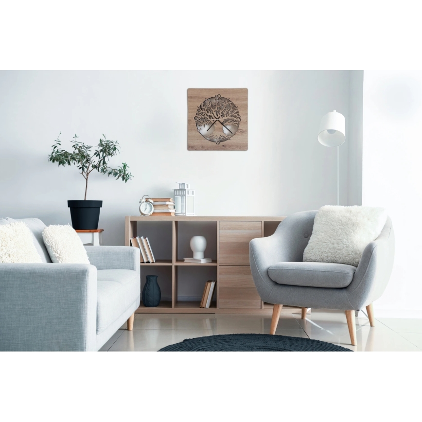 Li-Go 23537/DUB2 - LED Dimmable Clock LED/10W/5V 20000 mAh 42x42 cm round oak/olive wood + remote control