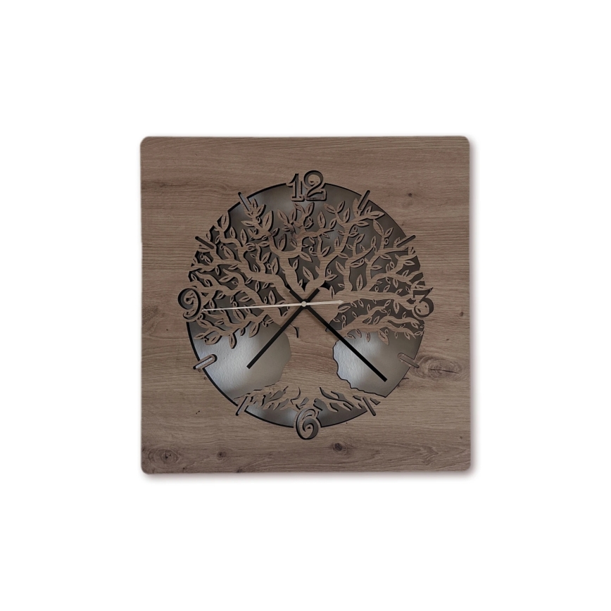 Li-Go 23537/DUB2 - LED Dimmable Clock LED/10W/5V 20000 mAh 42x42 cm round oak/olive wood + remote control