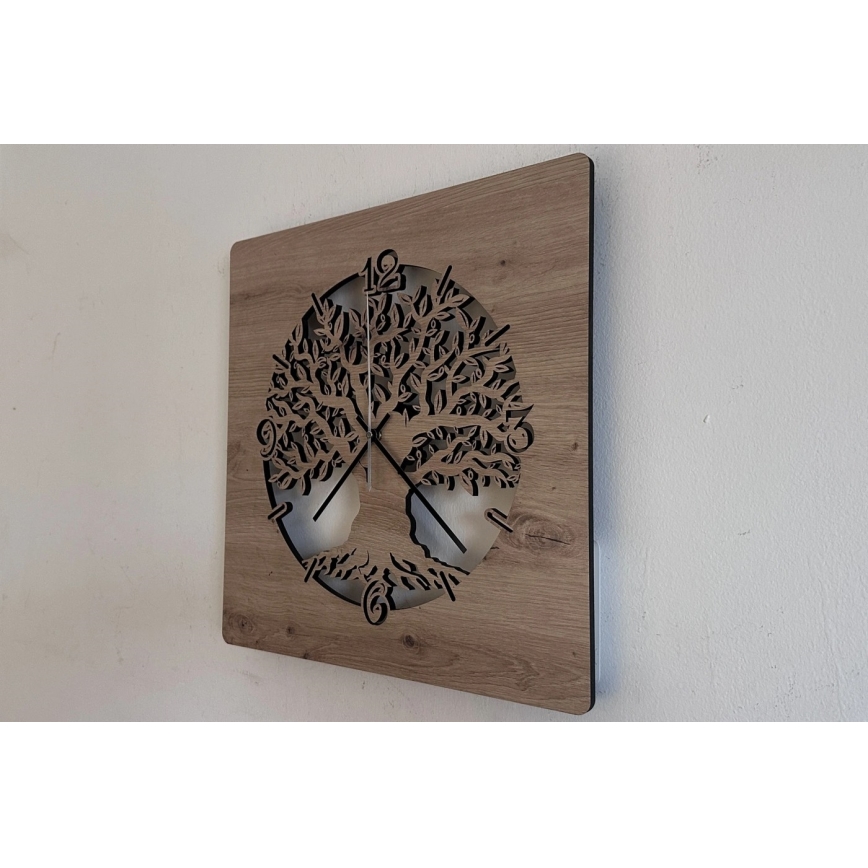 Li-Go 23537/DUB2 - LED Dimmable Clock LED/10W/5V 20000 mAh 42x42 cm round oak/olive wood + remote control