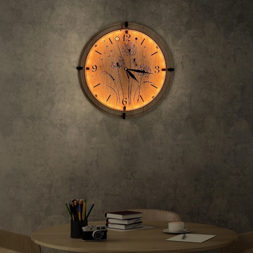 Li-Go 23688/DUB2 - Dimmable LED clock with motion sensor LED/5V 20000 mAh + 1xAA dia. 32 cm oak/Dandelion