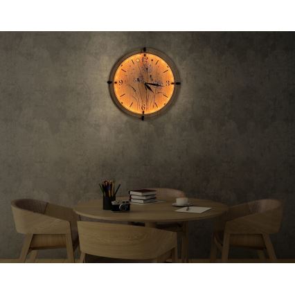 Li-Go 23688/DUB2 - Dimmable LED clock with motion sensor LED/5V 20000 mAh + 1xAA dia. 32 cm oak/Dandelion