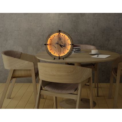 Li-Go 23688/DUB2 - Dimmable LED clock with motion sensor LED/5V 20000 mAh + 1xAA dia. 32 cm oak/Dandelion