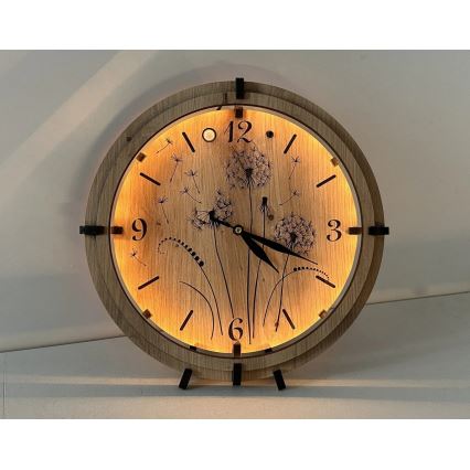 Li-Go 23688/DUB2 - Dimmable LED clock with motion sensor LED/5V 20000 mAh + 1xAA dia. 32 cm oak/Dandelion