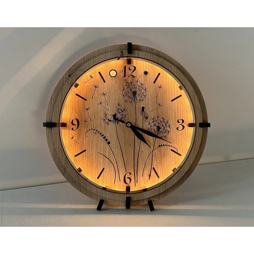 Li-Go 23688/DUB2 - Dimmable LED clock with motion sensor LED/5V 20000 mAh + 1xAA dia. 32 cm oak/Dandelion