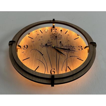 Li-Go 23688/DUB2 - Dimmable LED clock with motion sensor LED/5V 20000 mAh + 1xAA dia. 32 cm oak/Dandelion