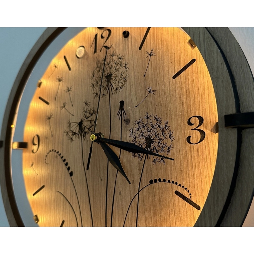 Li-Go 23688/DUB2 - Dimmable LED clock with motion sensor LED/5V 20000 mAh + 1xAA dia. 32 cm oak/Dandelion