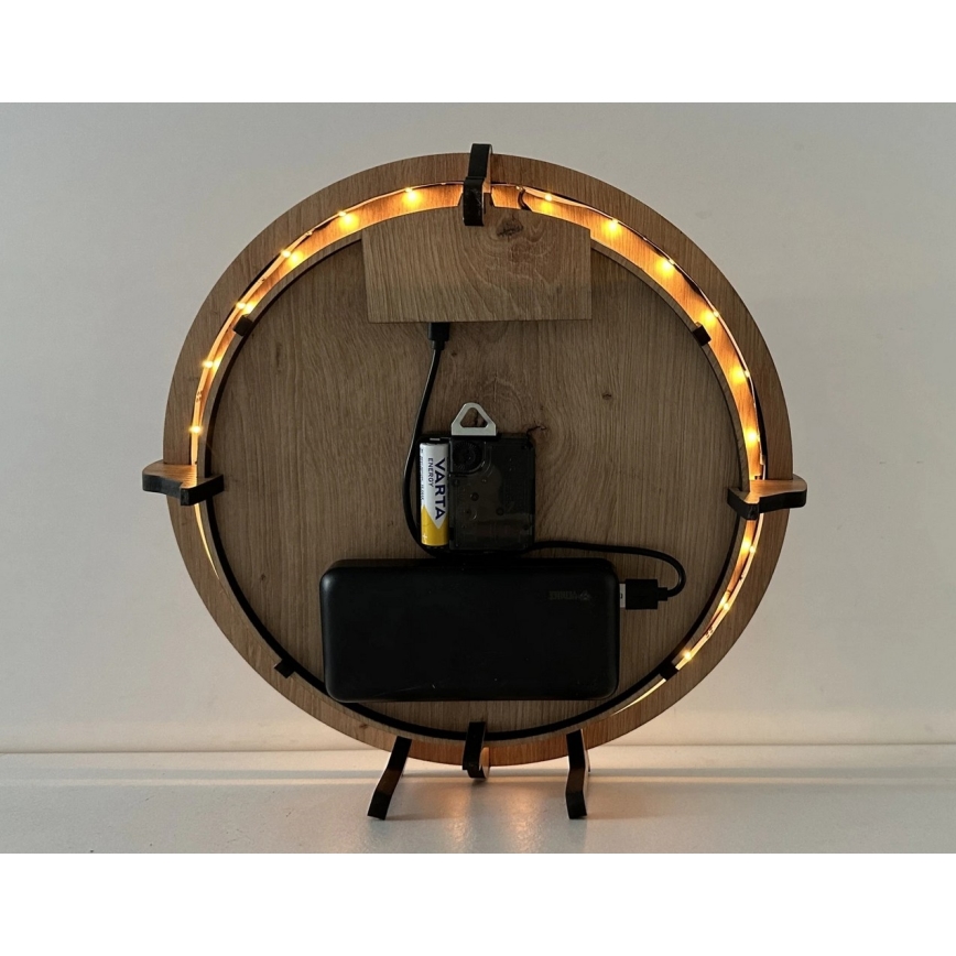 Li-Go 23688/DUB2 - Dimmable LED clock with motion sensor LED/5V 20000 mAh + 1xAA dia. 32 cm oak/Dandelion