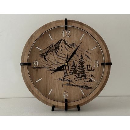 Li-Go 23697/DUB/BAT2 - LED Dimmable Clock with Motion Sensor LED/10W/5V 20000 mAh + 1xAA dia. 32 cm Oak/Mountains