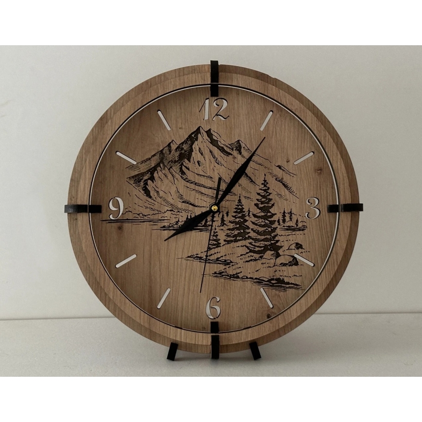 Li-Go 23697/DUB/BAT2 - LED Dimmable Clock with Motion Sensor LED/10W/5V 20000 mAh + 1xAA dia. 32 cm Oak/Mountains