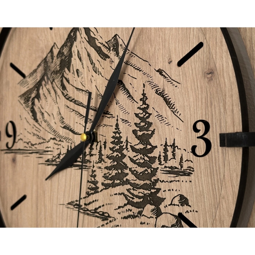 Li-Go 23697/DUB/BAT2 - LED Dimmable Clock with Motion Sensor LED/10W/5V 20000 mAh + 1xAA dia. 32 cm Oak/Mountains