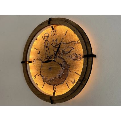 Li-Go 23712/OAK/BAT2 - LED Dimmable Clock with Motion Sensor LED/10W/5V 20000 mAh + 1xAA Ø 32 cm oak/The Little Prince