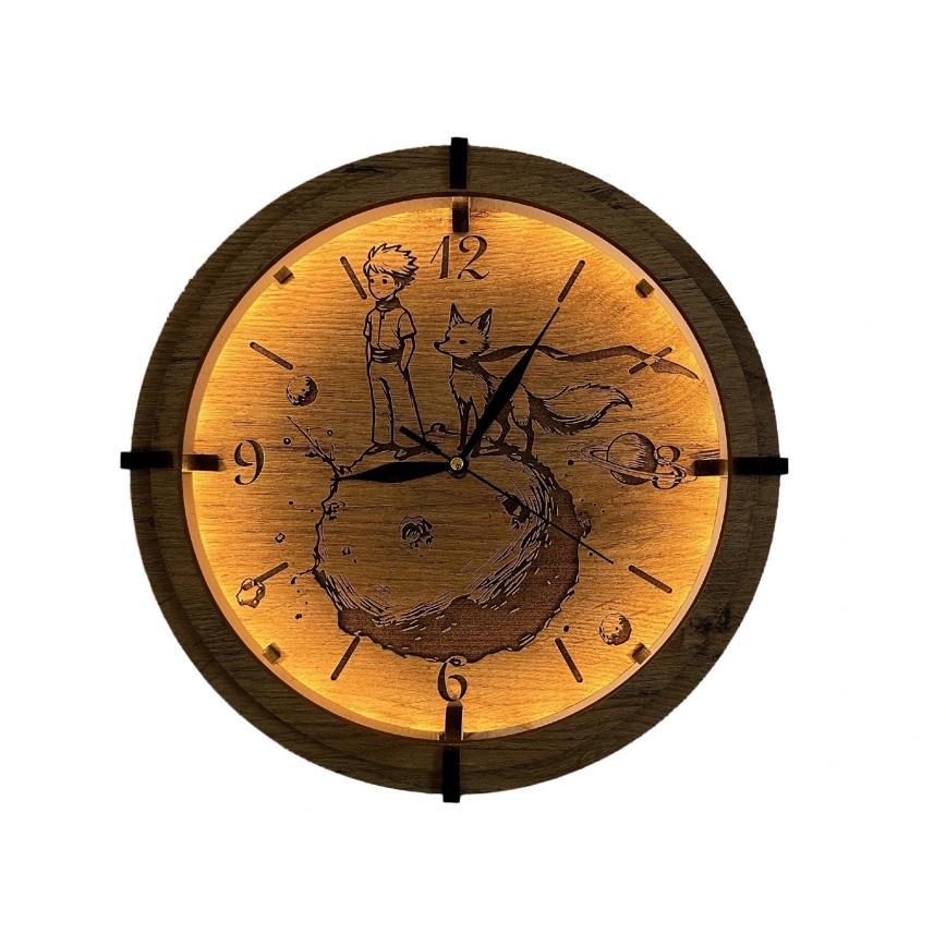 Li-Go 23712/OAK/BAT2 - LED Dimmable Clock with Motion Sensor LED/10W/5V 20000 mAh + 1xAA Ø 32 cm oak/The Little Prince