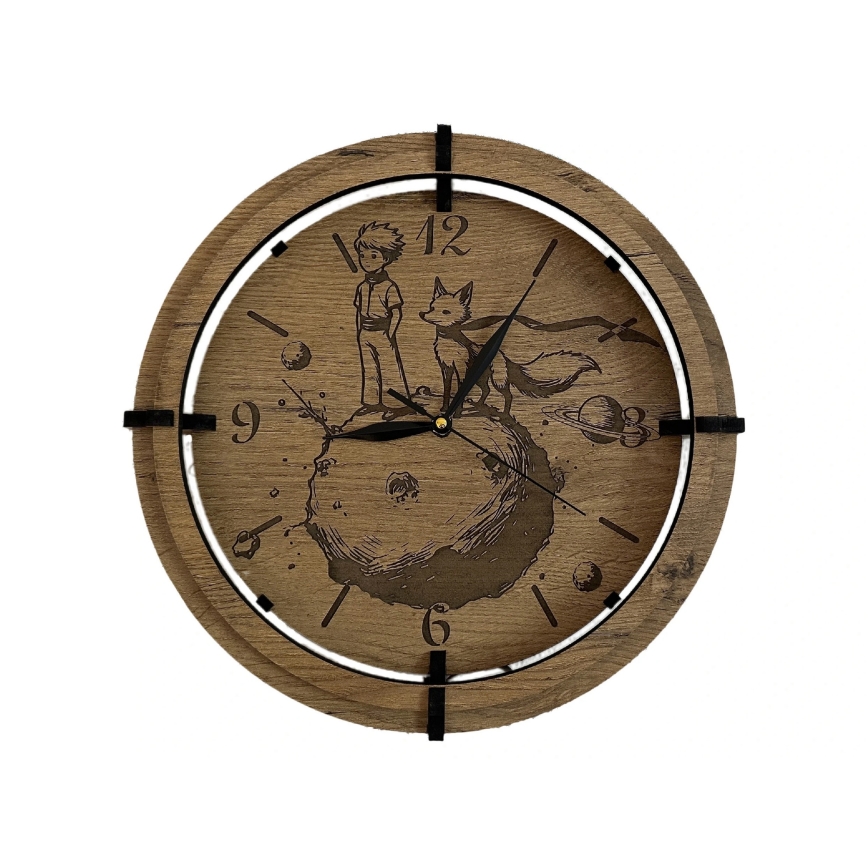 Li-Go 23712/OAK/BAT2 - LED Dimmable Clock with Motion Sensor LED/10W/5V 20000 mAh + 1xAA Ø 32 cm oak/The Little Prince