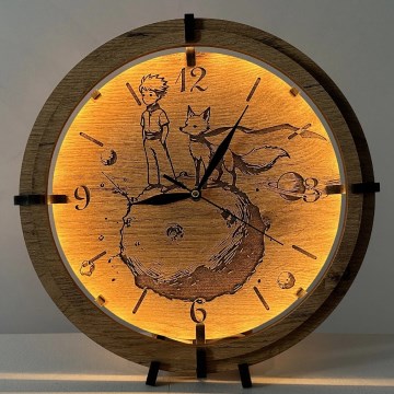 Li-Go 23712/OAK/BAT2 - LED Dimmable Clock with Motion Sensor LED/10W/5V 20000 mAh + 1xAA Ø 32 cm oak/The Little Prince