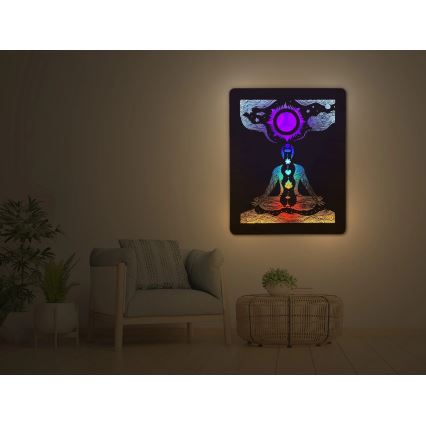 Li-Go 4421/A/4 - Dimmable LED Wall Decoration LED/10W/5V 30000 mAh 70x90 cm Oak/Chakras
