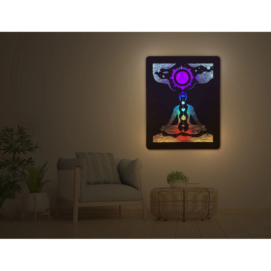 Li-Go 4421/A/4 - Dimmable LED Wall Decoration LED/10W/5V 30000 mAh 70x90 cm Oak/Chakras
