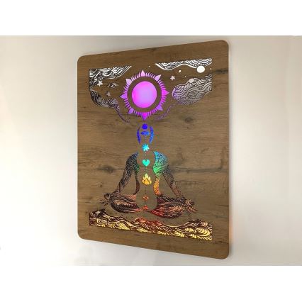 Li-Go 4421/A/4 - Dimmable LED Wall Decoration LED/10W/5V 30000 mAh 70x90 cm Oak/Chakras