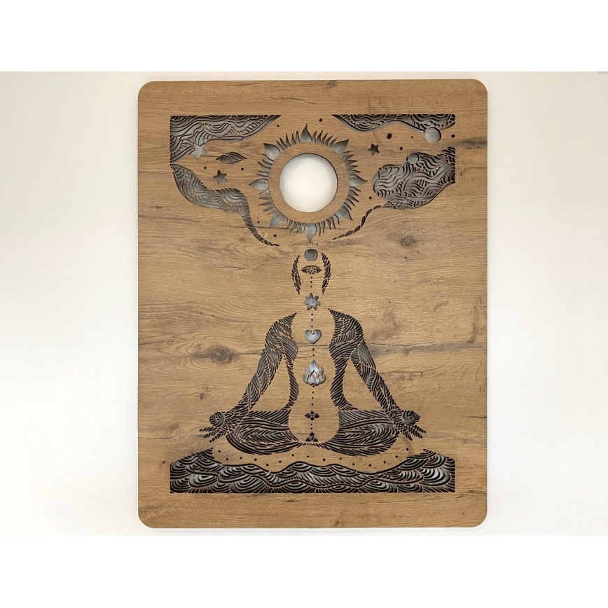 Li-Go 4421/A/4 - Dimmable LED Wall Decoration LED/10W/5V 30000 mAh 70x90 cm Oak/Chakras