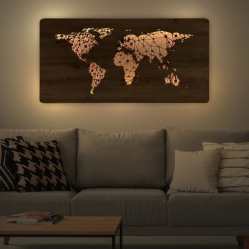 Li-Go 4457/A/4 - Dimmable LED Wall Decor LED/10W/5V 30000 mAh 120x60 cm Oak/World Map