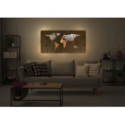Li-Go 4457/A/4 - Dimmable LED Wall Decor LED/10W/5V 30000 mAh 120x60 cm Oak/World Map