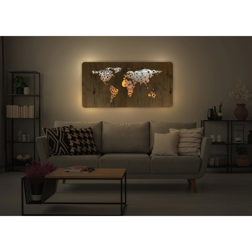 Li-Go 4457/A/4 - Dimmable LED Wall Decor LED/10W/5V 30000 mAh 120x60 cm Oak/World Map